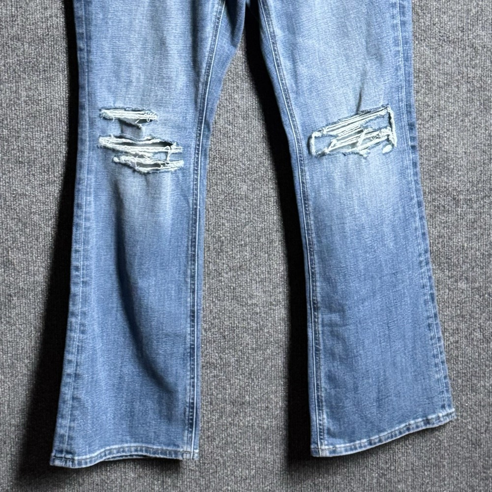 American Eagle Kick Boot Jeans 10 Super Low Rise Distressed Stretch Y2K Blue 30W - Picture 3 of 14
